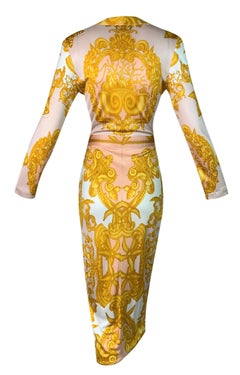 S/S 2005 Versace Runway 70's Style Gold Baroque Wrap Dress