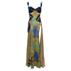 S/S 2005 Versace Runway Chaos Couture Kristallverziertes Kleid mit hohem Schlitz