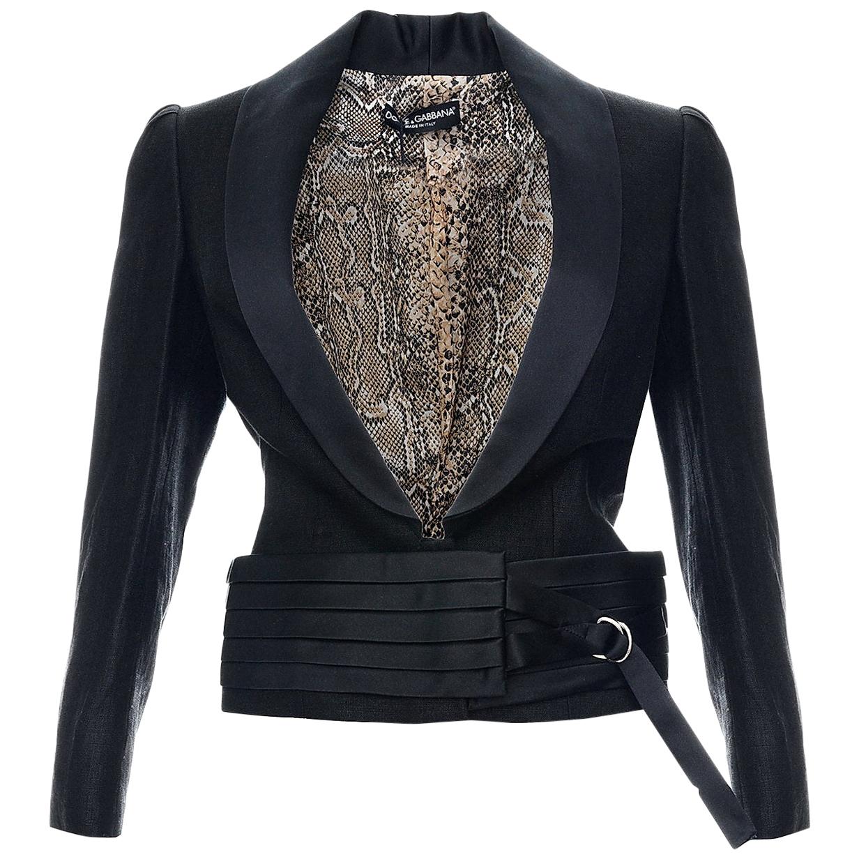 S/S 2005 Vintage Dolce & Gabbana Black Cropped Tuxedo Blazer Jacket