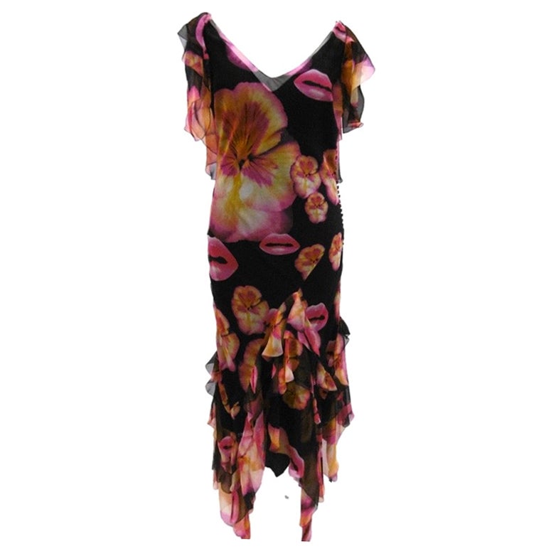 S/S 2005 Vintage John Galliano for Christian Dior Lip Print Silk Dress