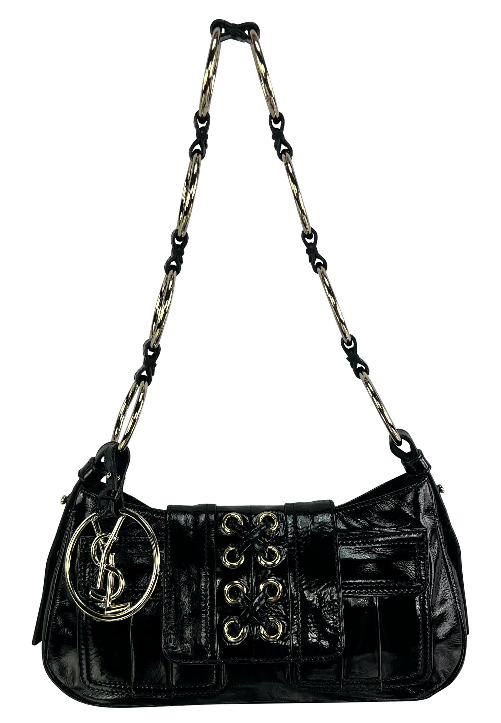 S/S 2005 Yves Saint Laurent Black Patent Leather YSL Logo Ring Mini Shoulder Bag In Excellent Condition In West Hollywood, CA