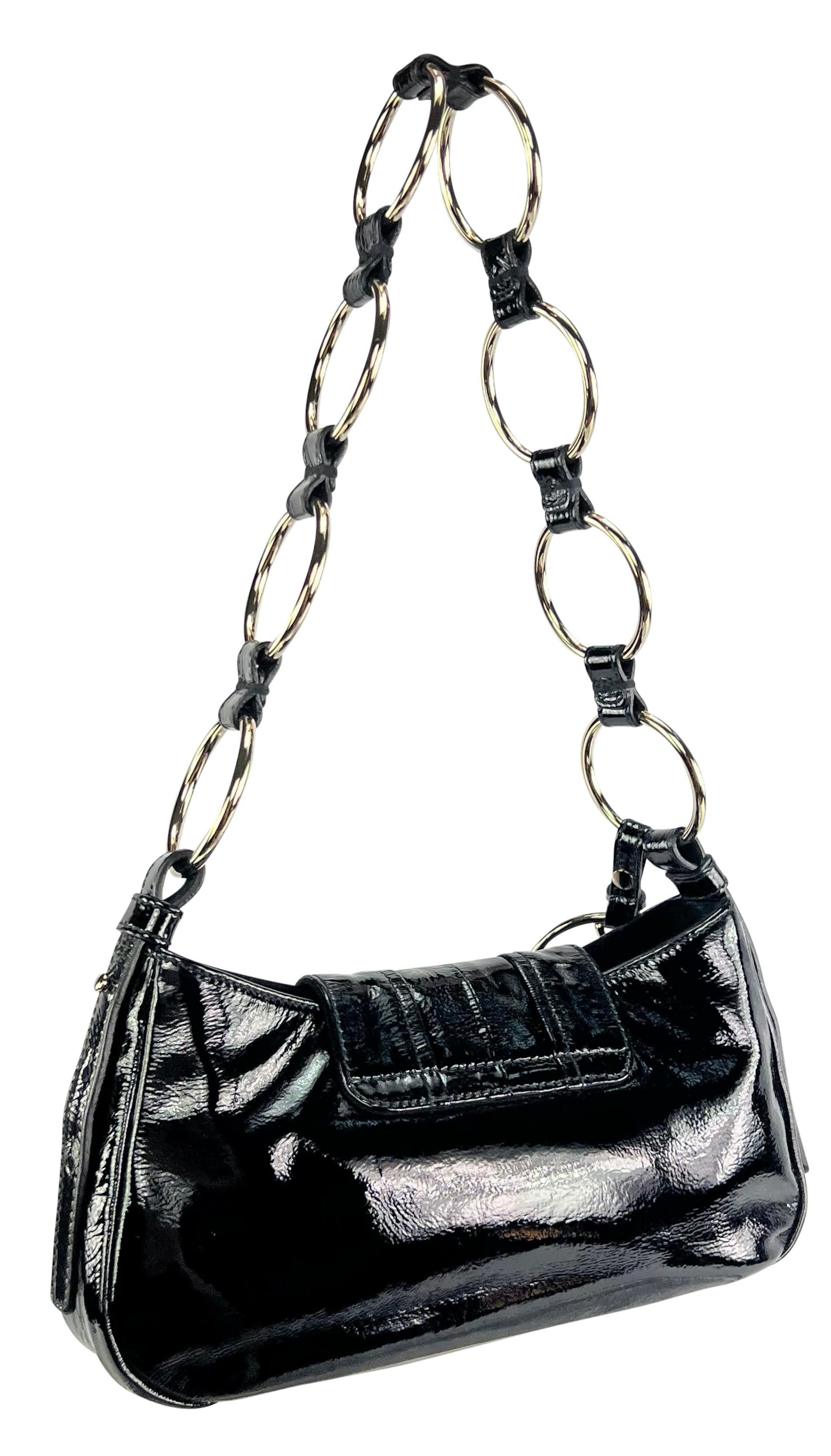 S/S 2005 Yves Saint Laurent Black Patent Leather YSL Logo Ring Mini Shoulder Bag 3