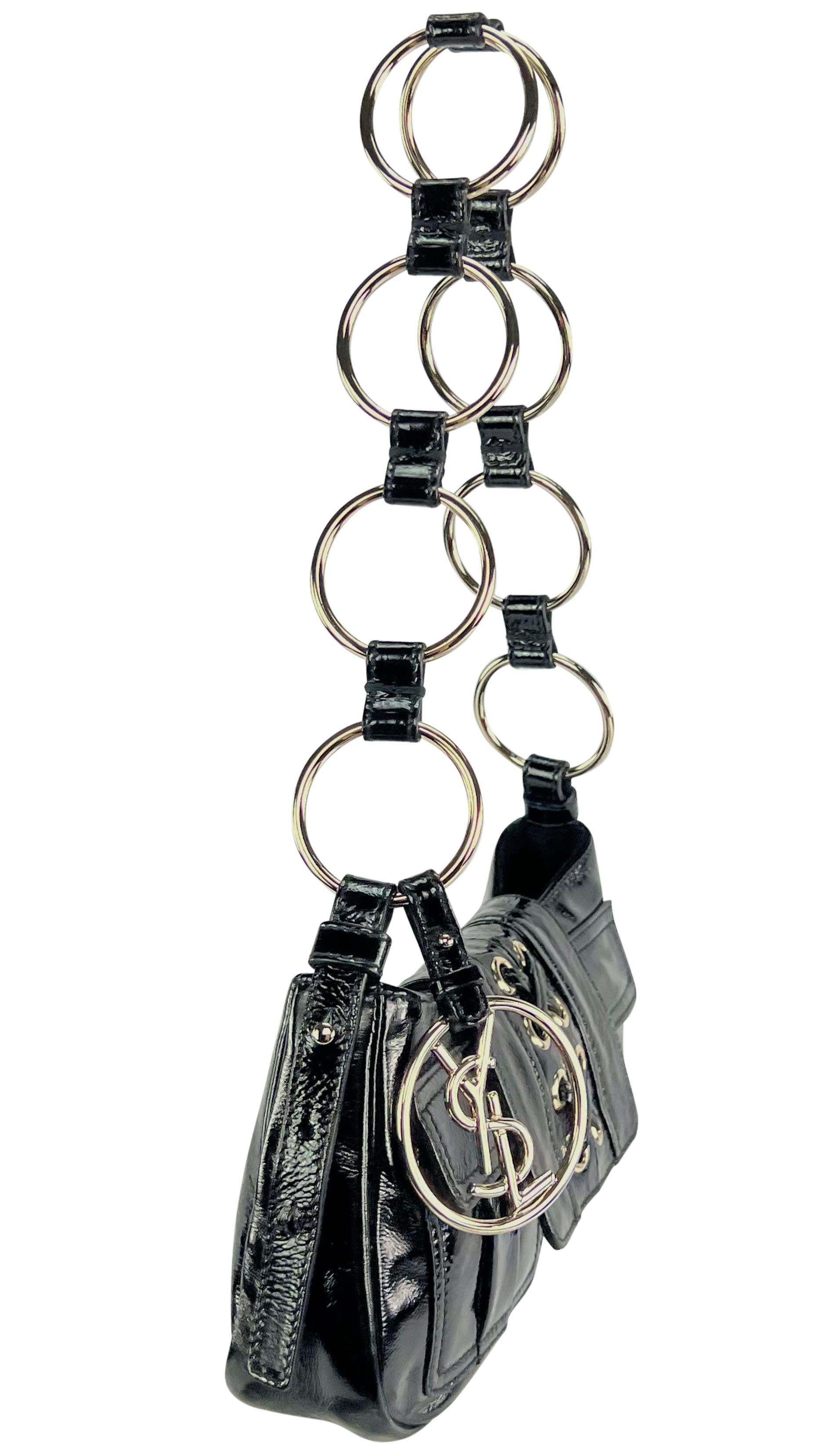 S/S 2005 Yves Saint Laurent Black Patent Leather YSL Logo Ring Mini Shoulder Bag 5