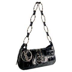 S/S 2005 Yves Saint Laurent Black Patent Leather YSL Logo Ring Mini Shoulder Bag