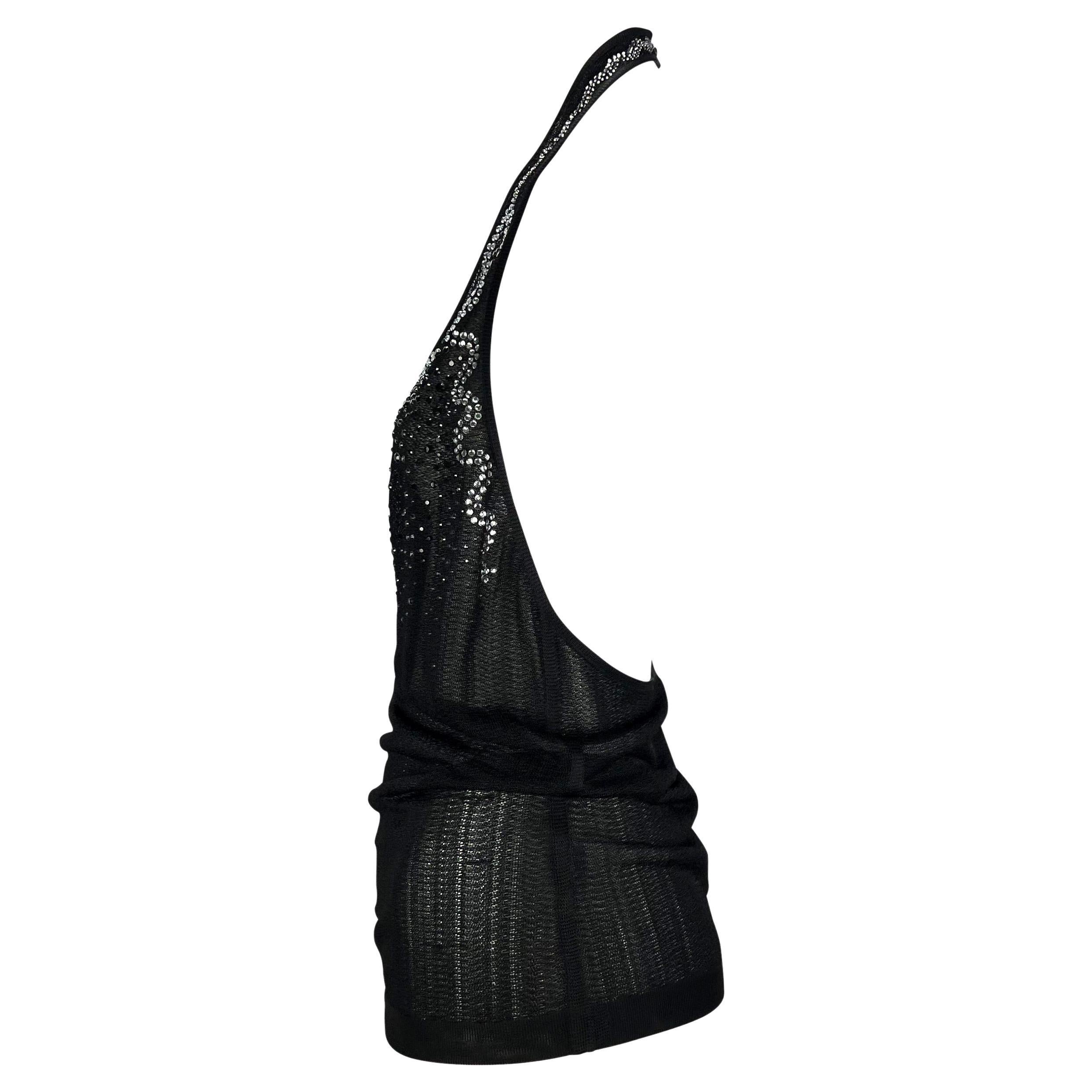 Women's S/S 2005 Yves Saint Laurent Rhinestone Sheer Knit Viscose Halter Top For Sale