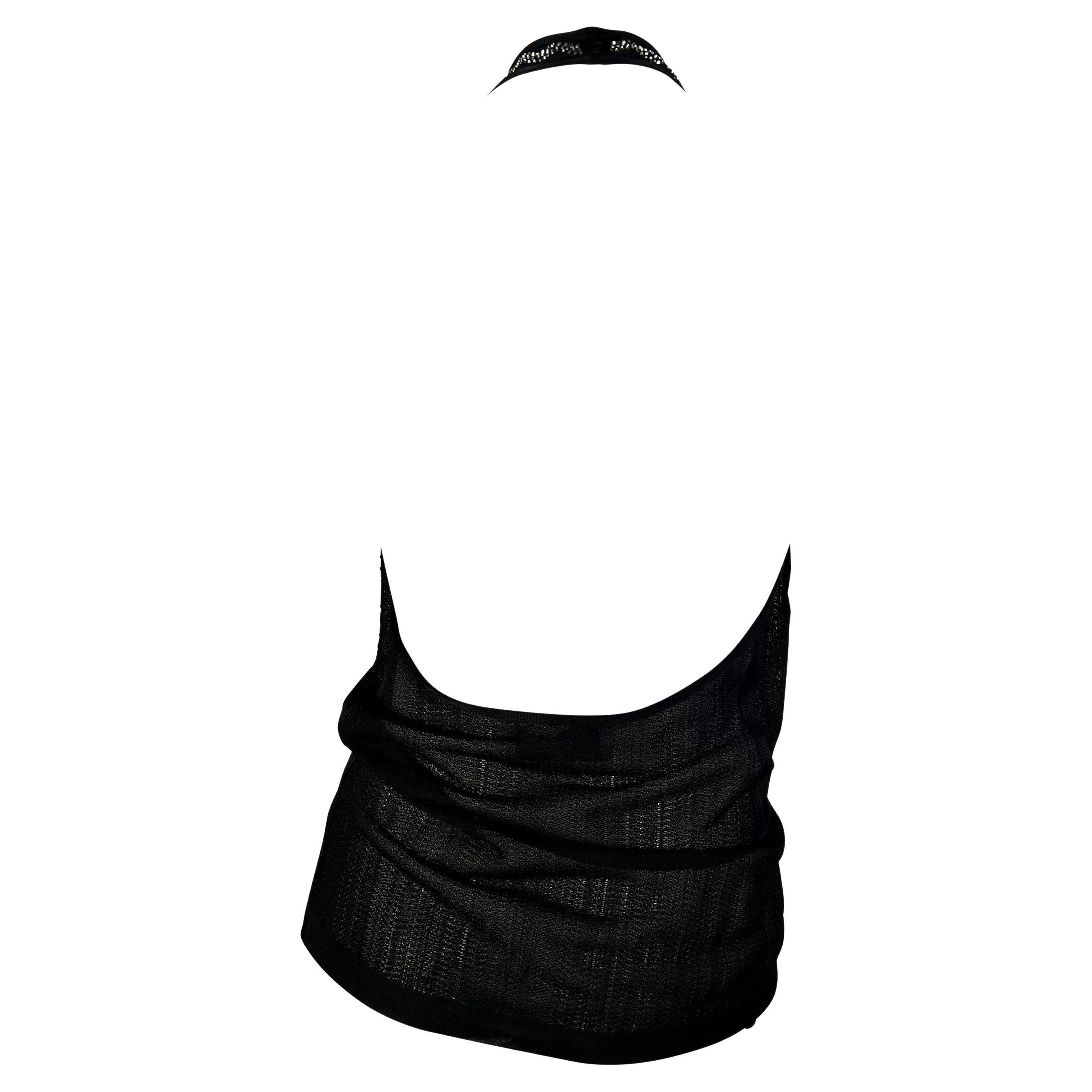 P/E 2005 Yves Saint Laurent - Top con strass in maglia trasparente e viscosa - Halter Top in vendita 2