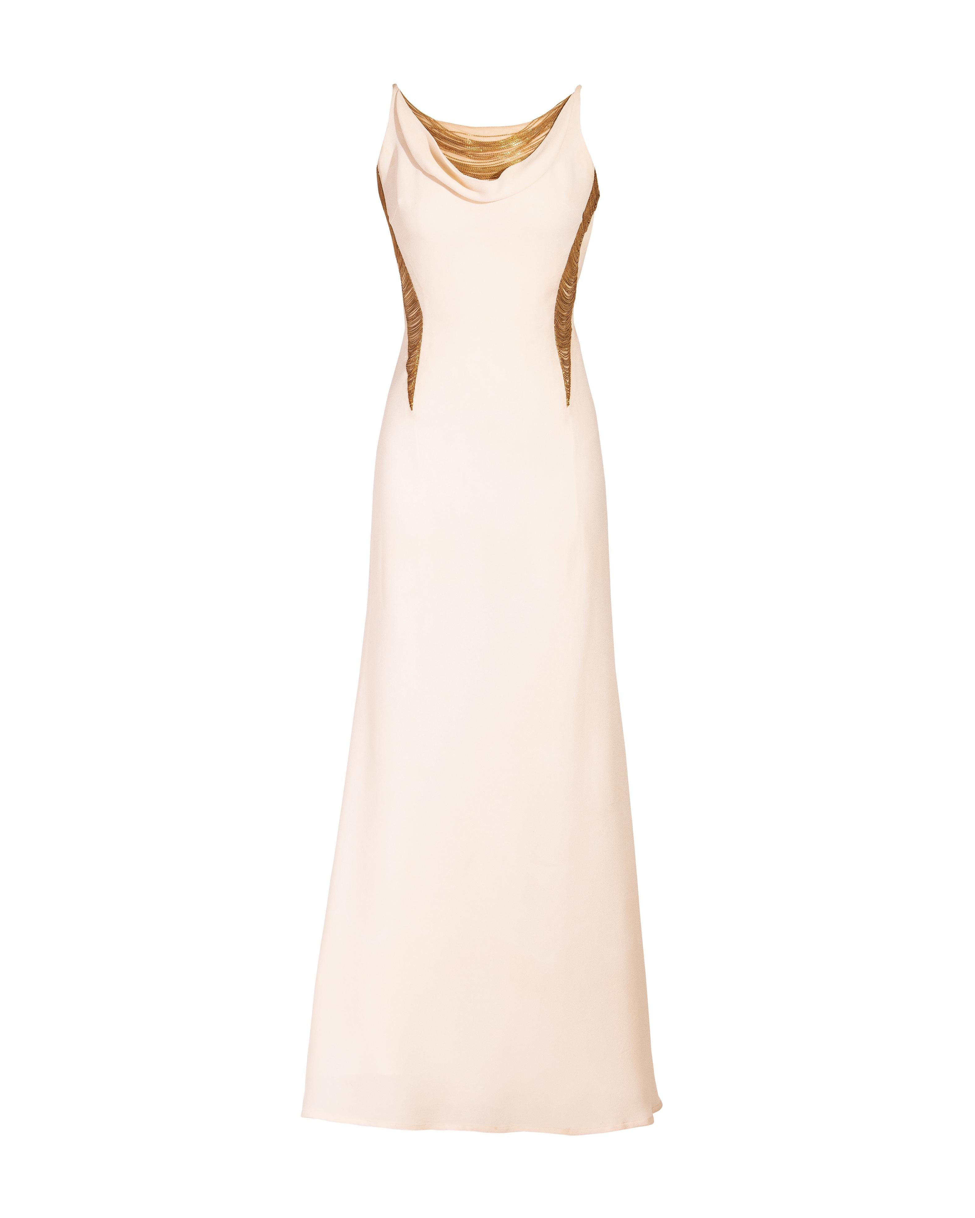 S/S 2006 Alexander McQueen Gold Chain White Gown For Sale at 1stDibs