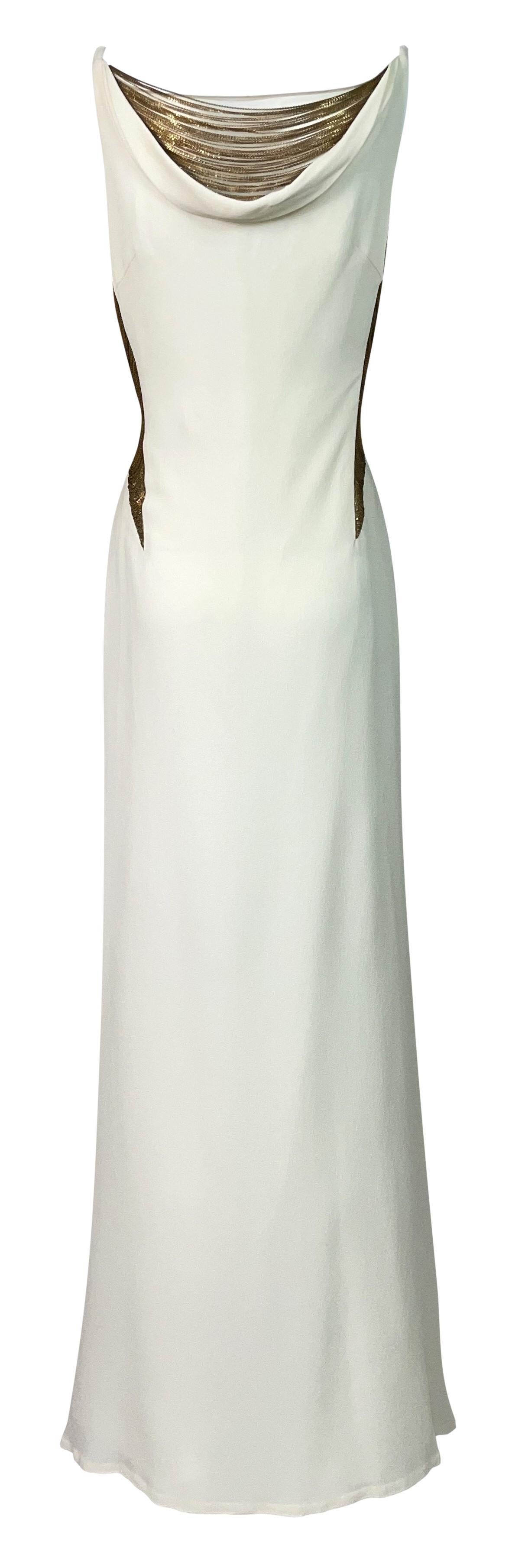 S/S 2006 Alexander McQueen Runway Gold Chain Plunging Ivory Maxi Dress In Good Condition In Yukon, OK