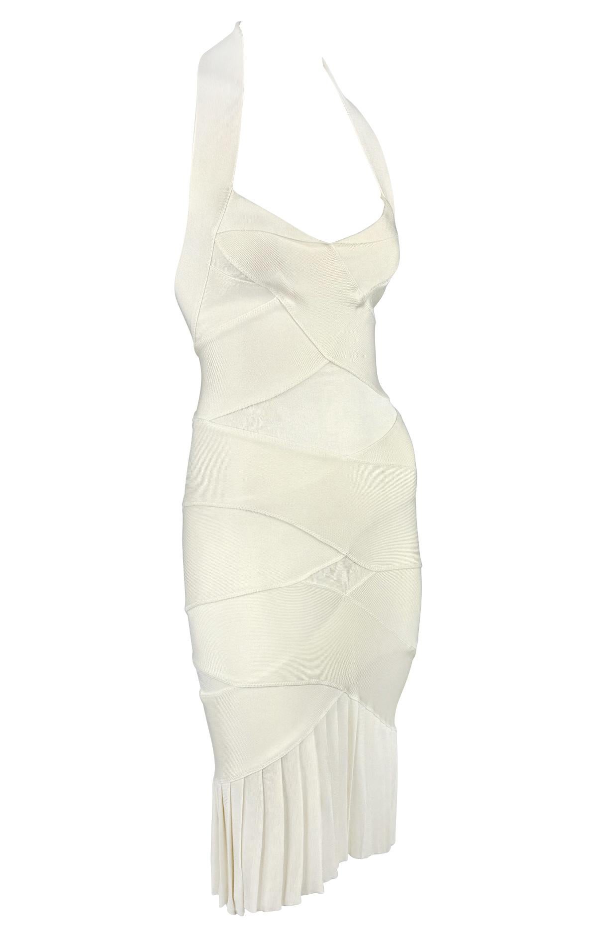 Women's S/S 2006 Alexander McQueen Runway White Bandage Strap Sheer Bodycon Halter Dress