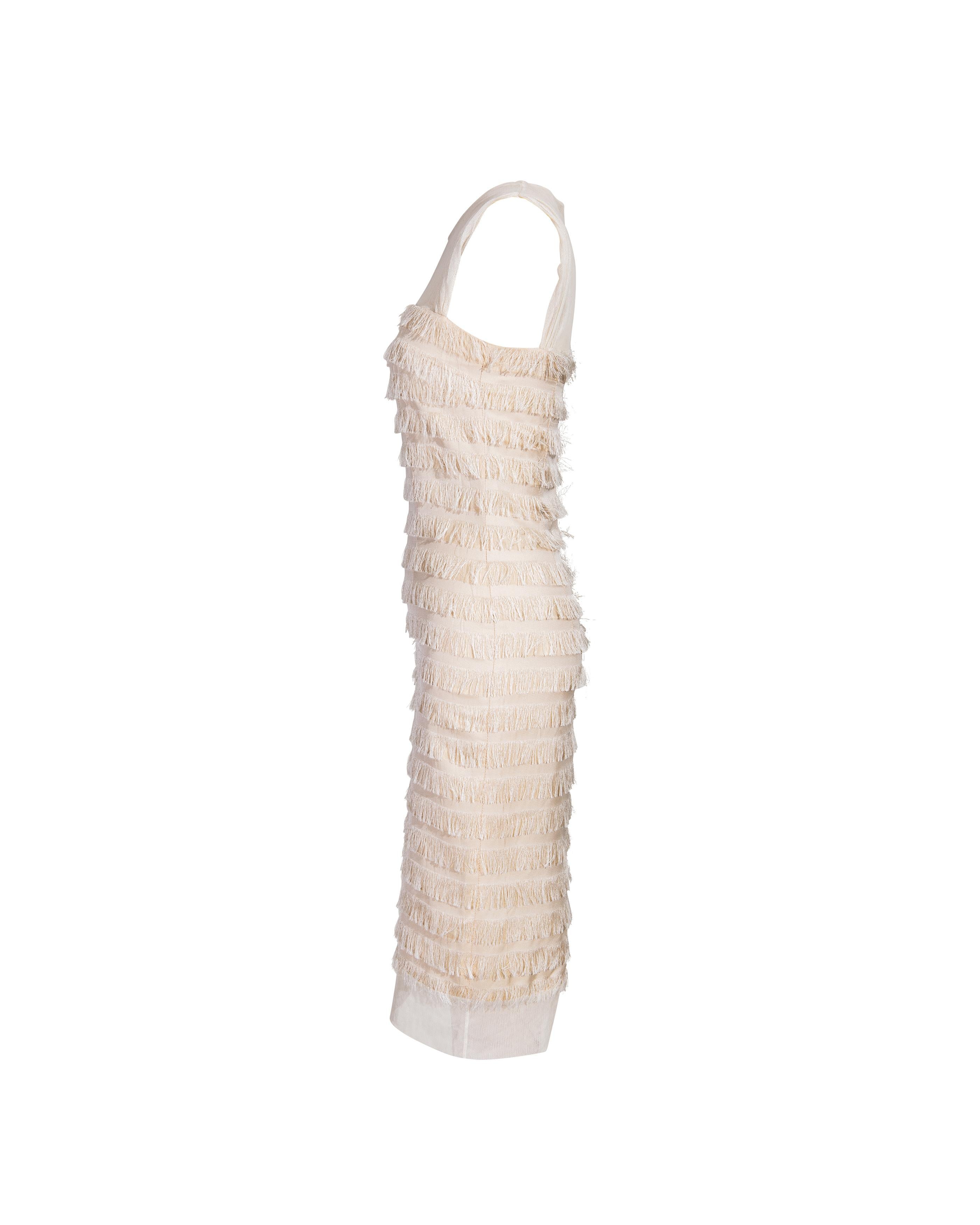 S/S 2006 Balenciaga by Nicolas Ghesquiere  Ecru Mesh Fringe Dress In Excellent Condition For Sale In North Hollywood, CA
