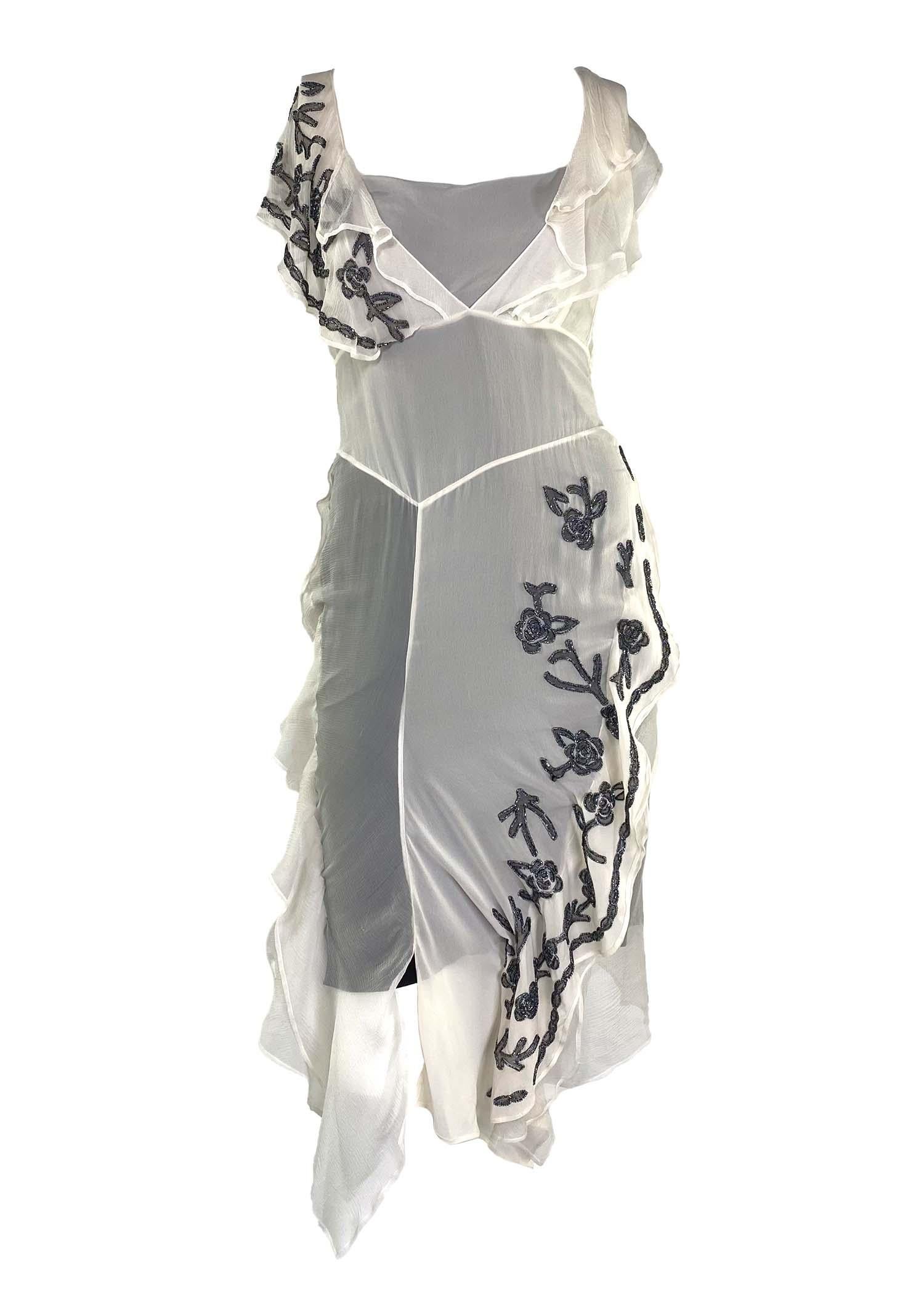 F/W 2006 Christian Dior by John Galliano Floral Beaded Silk Chiffon Dress In Good Condition For Sale In West Hollywood, CA
