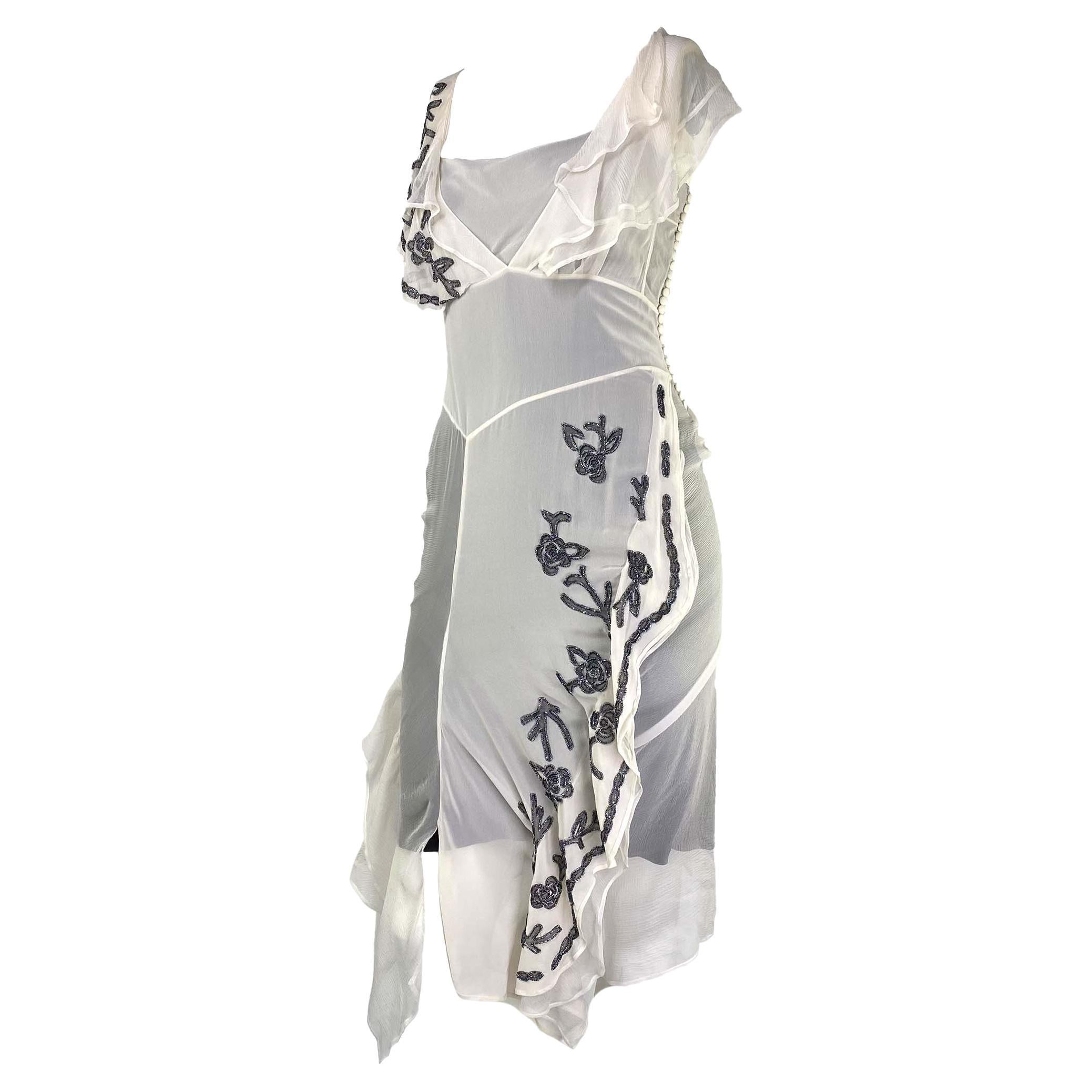 F/W 2006 Christian Dior by John Galliano Floral Beaded Silk Chiffon Dress