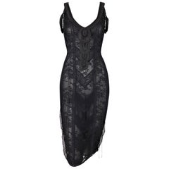 S/S 2006 Christian Dior by John Galliano Sheer Black Lace Corset Tie Up Dress