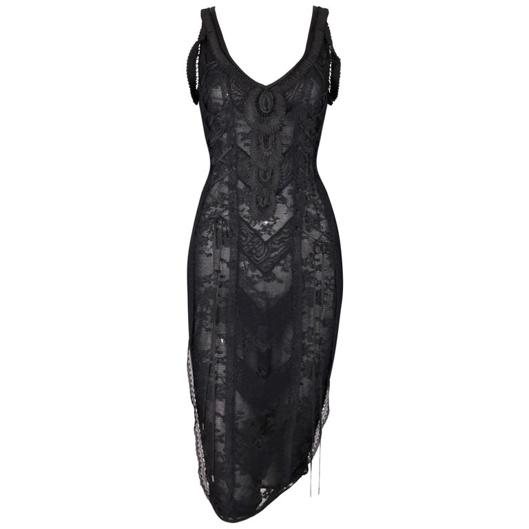 christian dior black lace dress 2005 Christian Dior by Galliano Black Lace & Ivory Silk Bias-Cut Gown