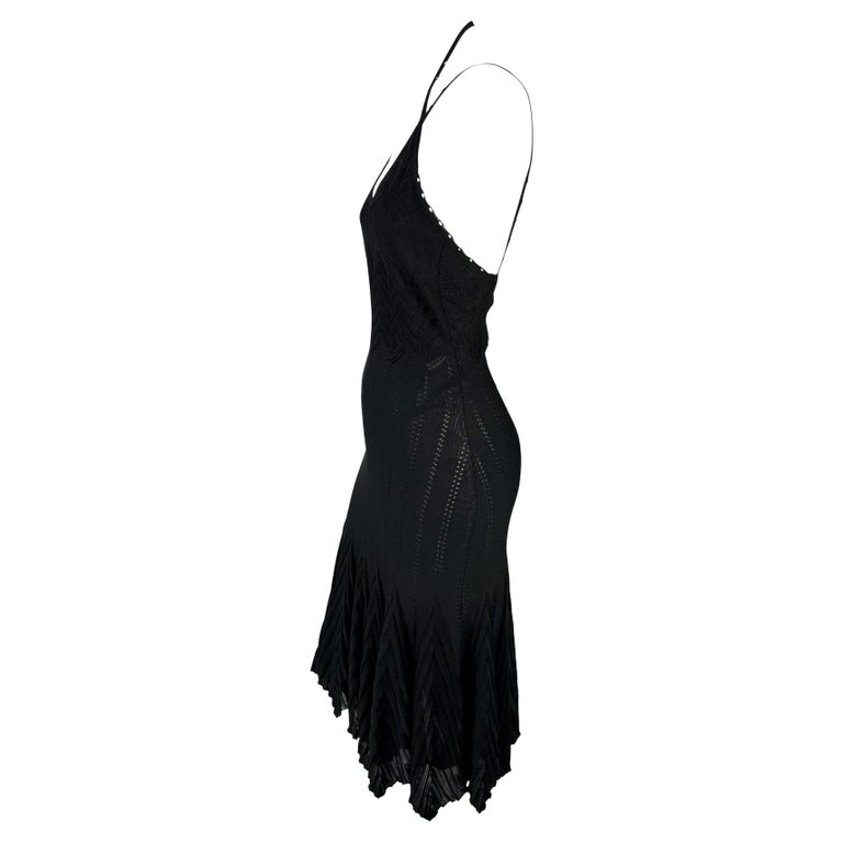 S/S 2006 Christian Dior by John Galliano Sheer Stretch Knit Black Flare Dress In Excellent Condition For Sale In Philadelphia, PA