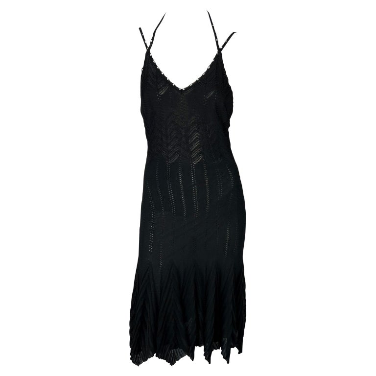 S/S 2006 Christian Dior by John Galliano Sheer Stretch Knit Black Flare Dress For Sale