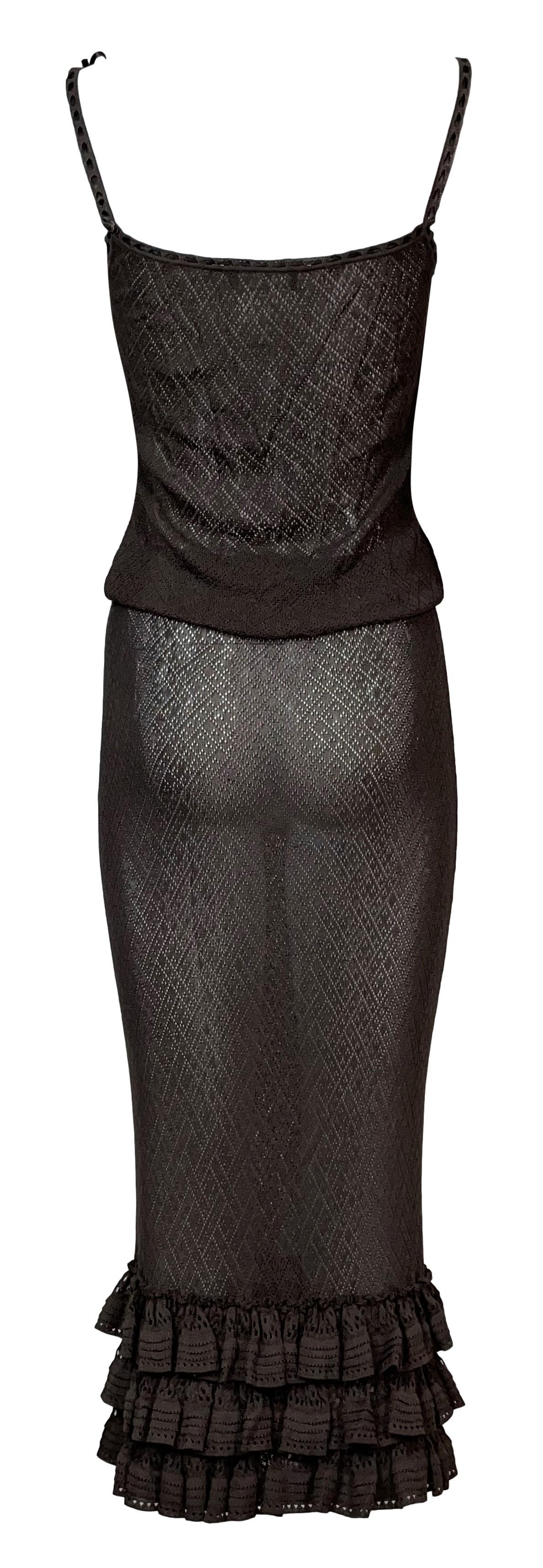 Black S/S 2006 Christian Dior John Galliano Sheer Brown Knit Top & Skirt Set