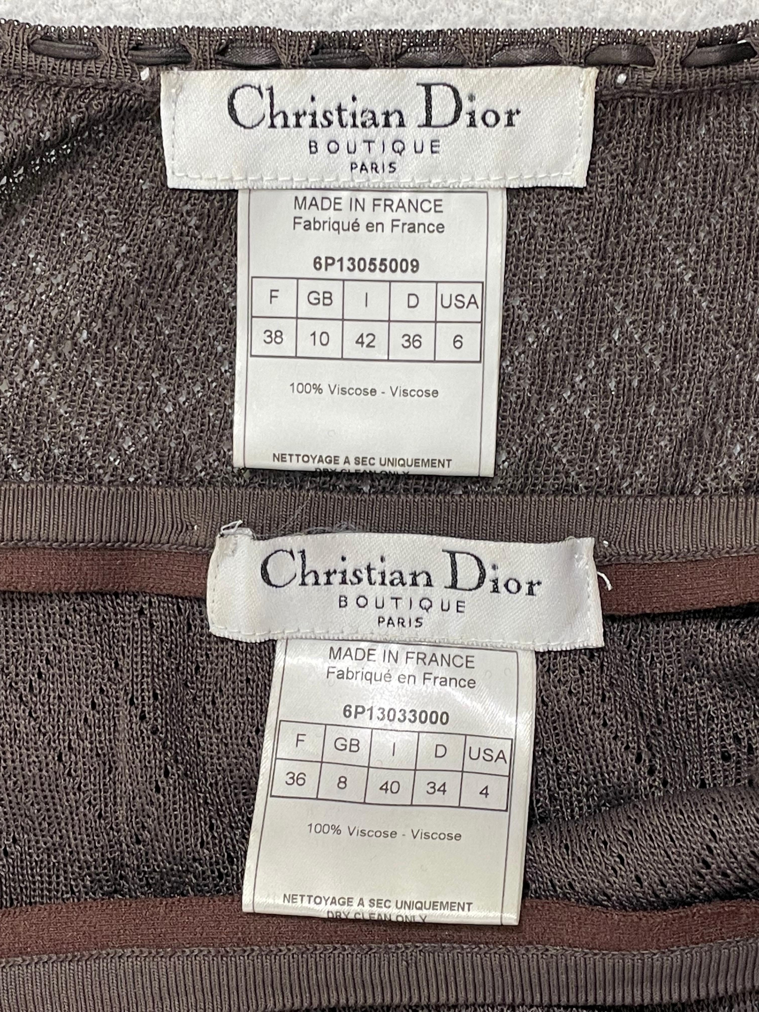 S/S 2006 Christian Dior John Galliano Sheer Brown Knit Top & Skirt Set In Good Condition In Yukon, OK