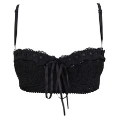 S/S 2006 Dolce & Gabbana Black Lace Ribbon Trim Bralette Crop Top US34