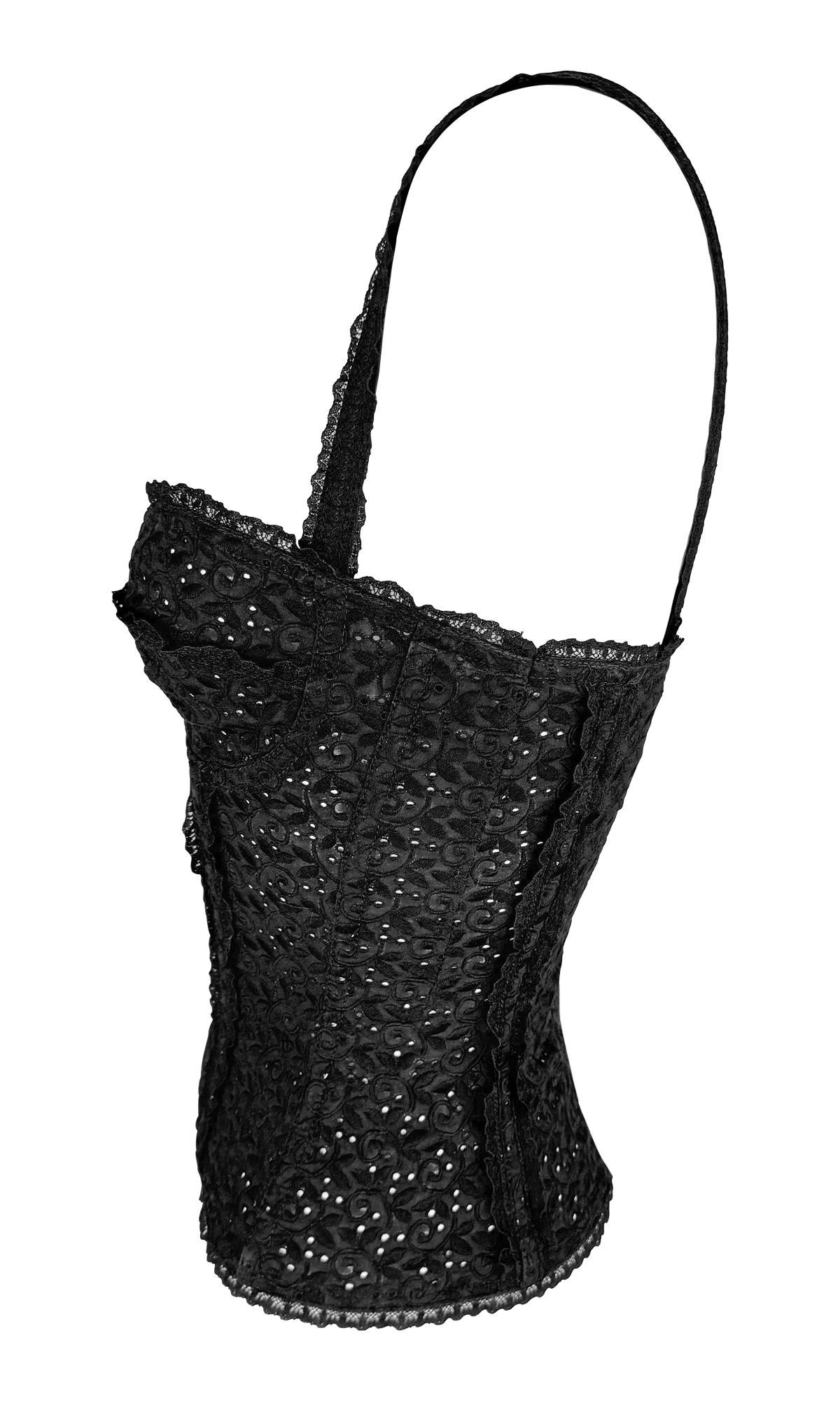 S/S 2006 Dolce & Gabbana Corset Boned Sheer Black Broderie Anglais Bustier Top in vendita 1