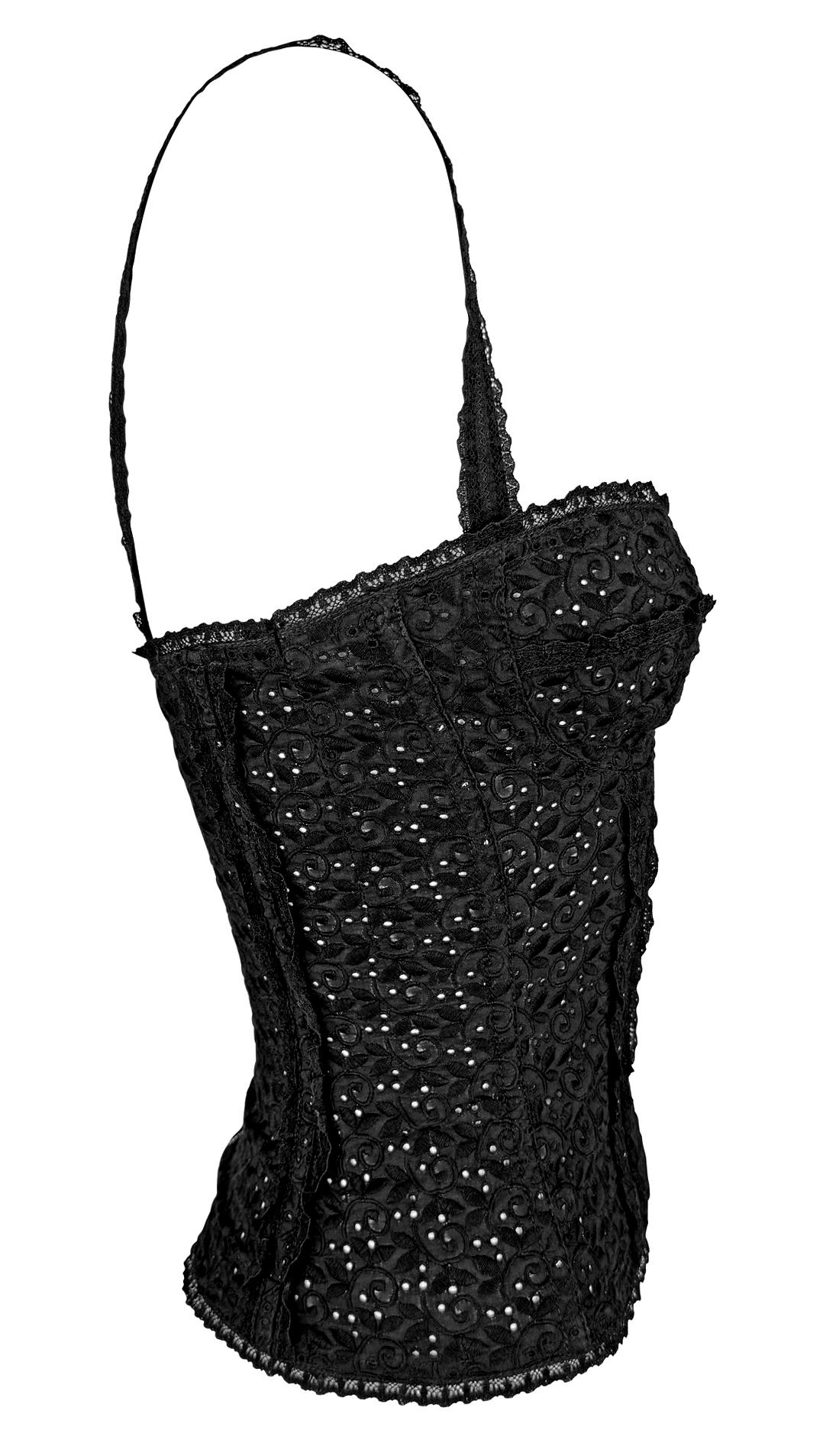 S/S 2006 Dolce & Gabbana Corset Boned Sheer Black Broderie Anglais Bustier Top in vendita 3