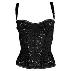 S/S 2006 Dolce & Gabbana Corset Boned Sheer Black Broderie Anglais Bustier Top