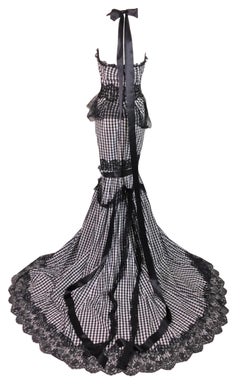 S/S 2006 Dolce & Gabbana Runway Black & White Gingham Lace Gown Dress