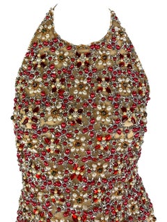 S/S 2006 Gianfranco Ferré Sheer Faux Pearl Beaded Beige Backless Tie Top Blouse