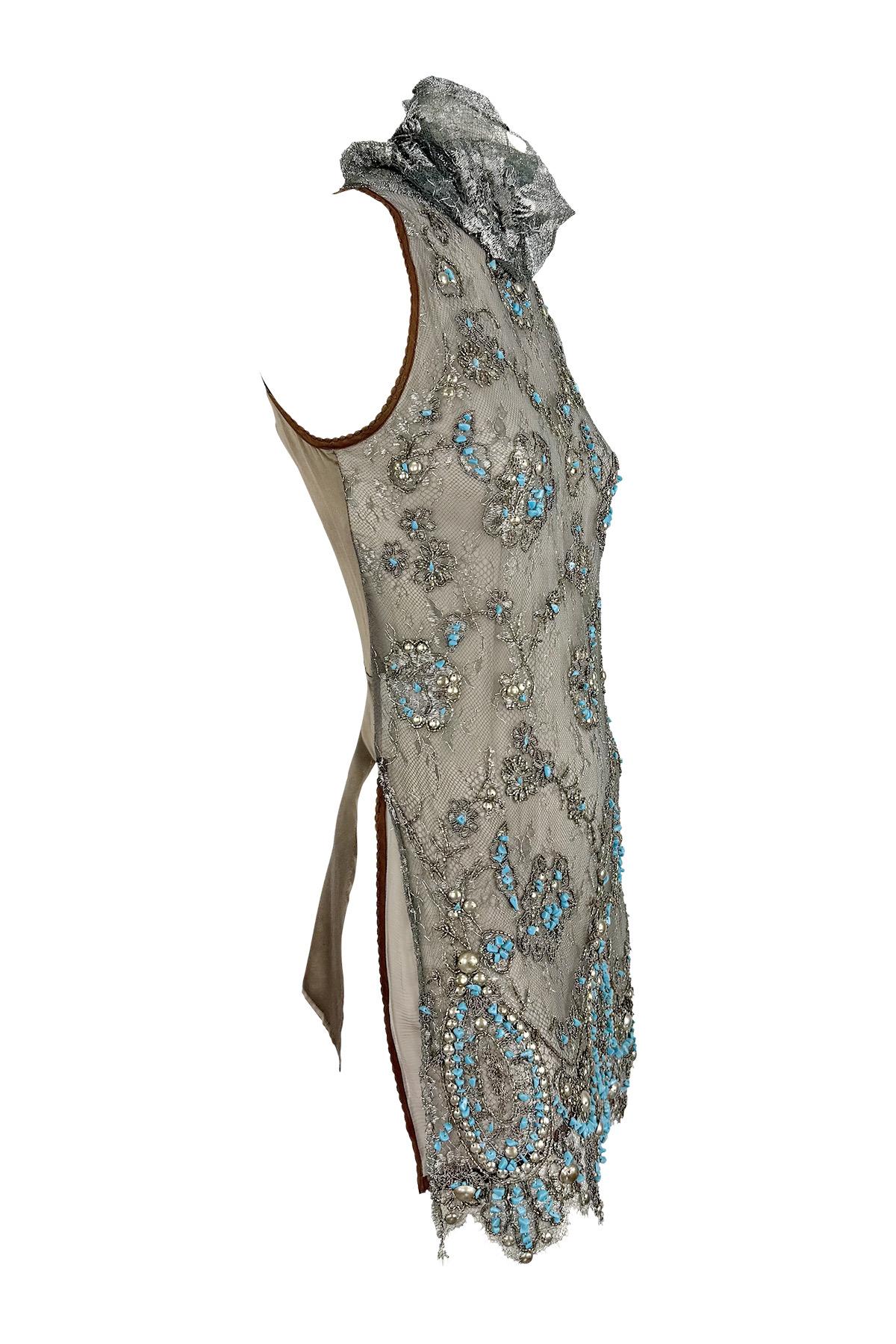 S/S 2006 Gianfranco Ferré Transparentes Türkis Perlenbesetztes Ärmelloses Braunes Tunika-Oberteil im Angebot 7