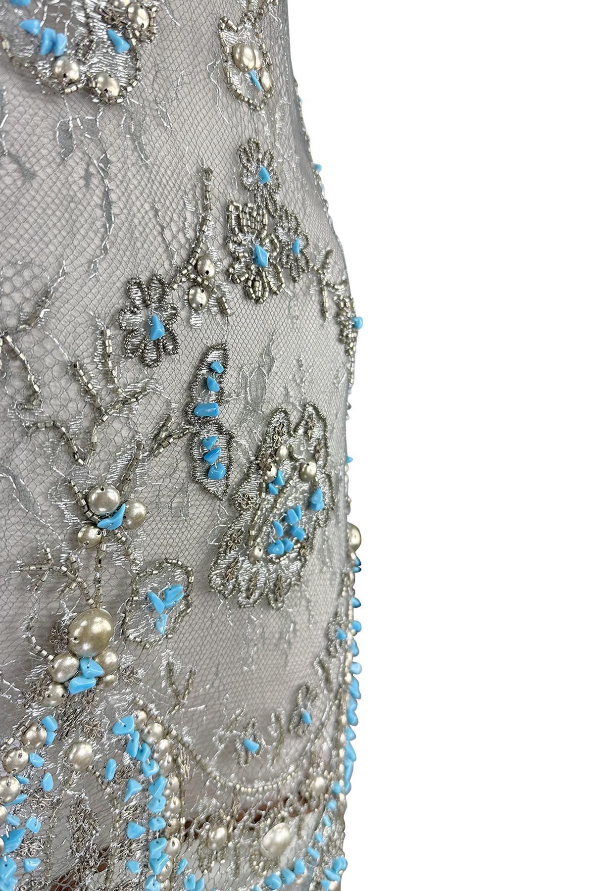 S/S 2006 Gianfranco Ferré Transparentes Türkis Perlenbesetztes Ärmelloses Braunes Tunika-Oberteil im Angebot 10