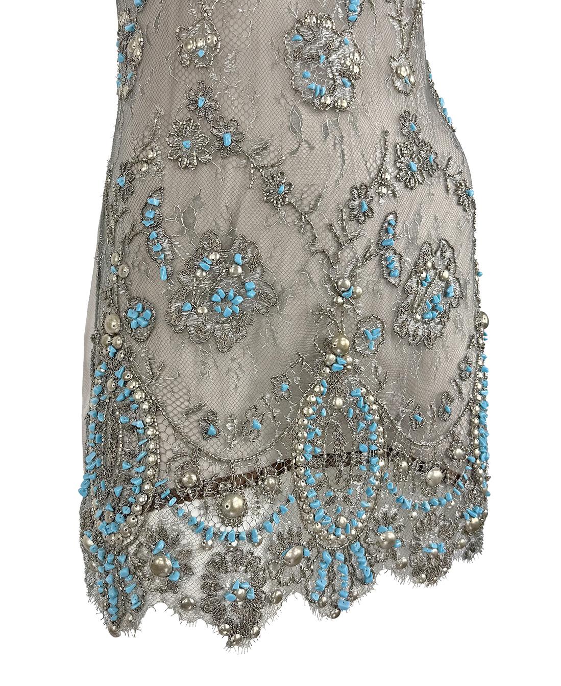 S/S 2006 Gianfranco Ferré Transparentes Türkis Perlenbesetztes Ärmelloses Braunes Tunika-Oberteil Damen im Angebot