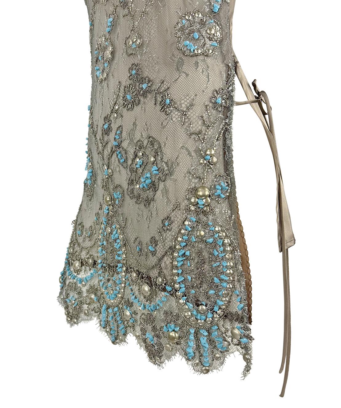 S/S 2006 Gianfranco Ferré Transparentes Türkis Perlenbesetztes Ärmelloses Braunes Tunika-Oberteil im Angebot 3