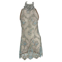 S/S 2006 Gianfranco Ferré Sheer Turquoise Beaded Lace Sleeveless Brown Tunic Top