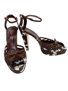 S/S 2006 Gucci Floral print Brown Platform Shoes Size 8.5