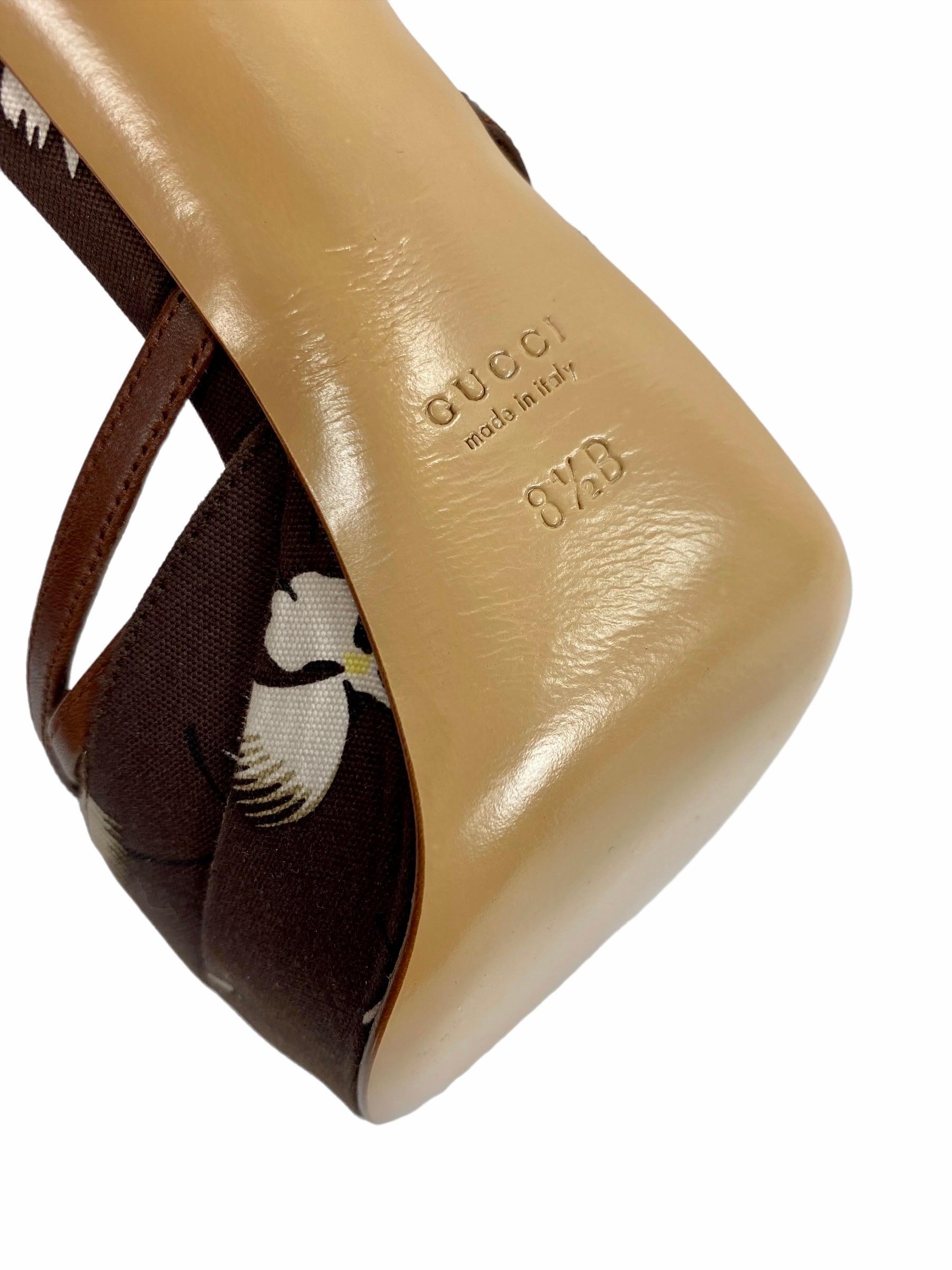 S/S 2006 Gucci Floral print Brown Platform Shoes Size 8.5 For Sale 1