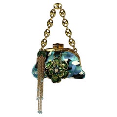 P/E 2006 Gucci Sway Blue Floral Silk Gold Tone Chain Super Mini Bag
