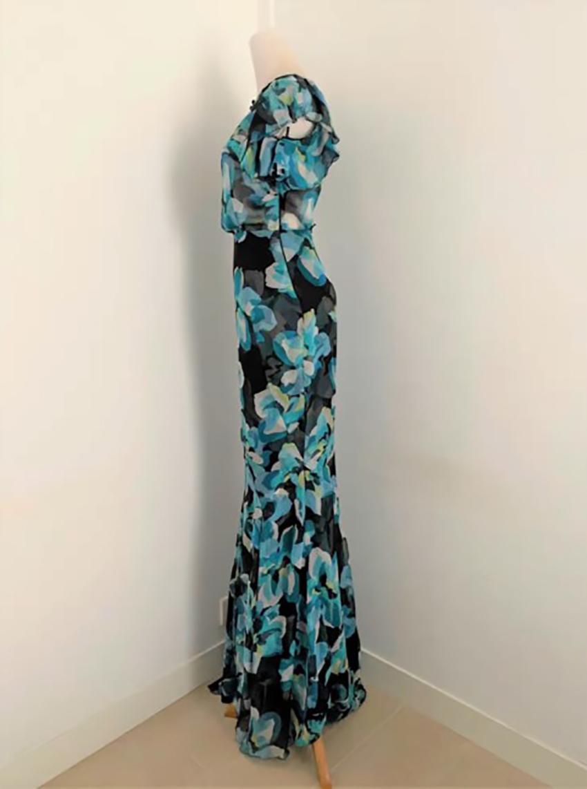 S/S 2006 L# 40 GUCCI FLORAL PRINT LONG SILK DRESS It 40 - 6 In Excellent Condition In Montgomery, TX