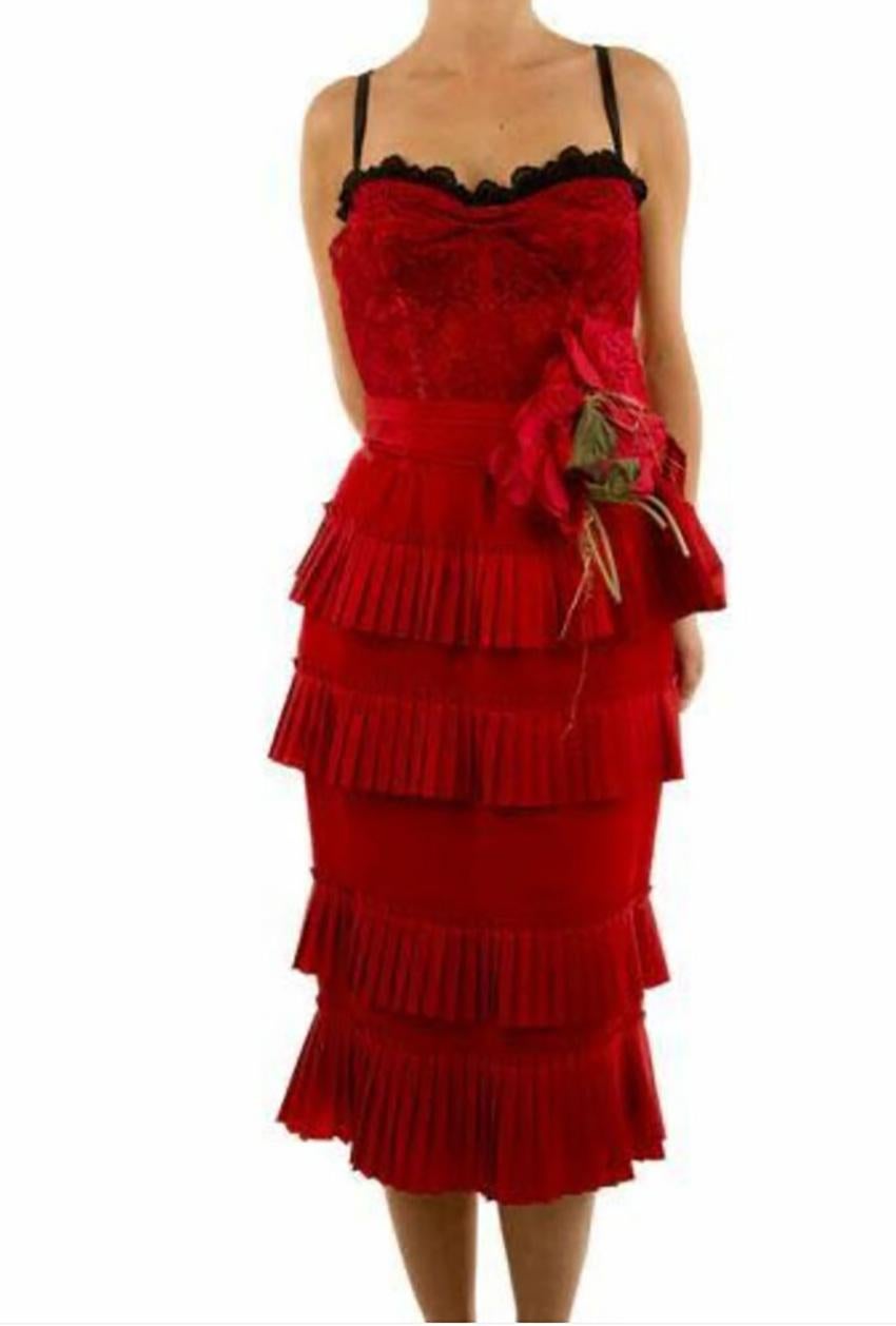 S/S 2006 Look# 4 DOLCE and GABBANA RED POPPY CORSET DRESS IT 42 - 6 In Excellent Condition In Montgomery, TX