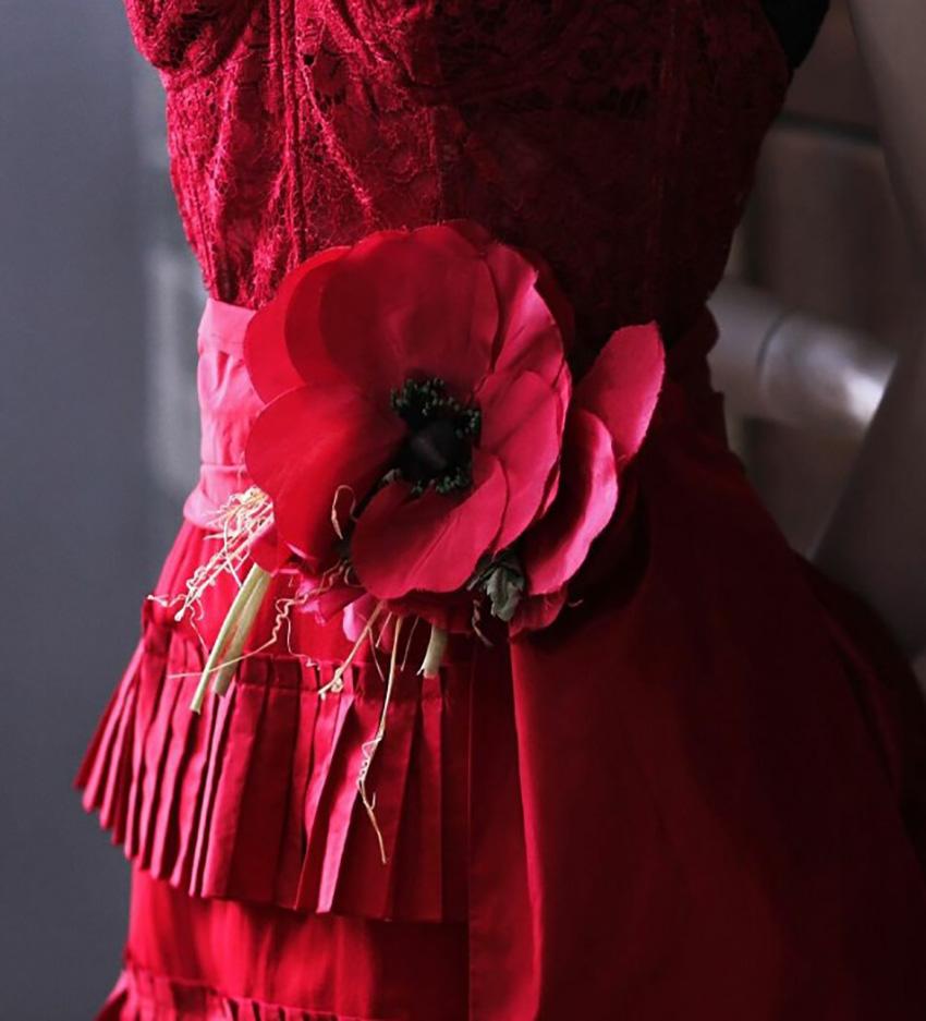 Women's S/S 2006 Look# 4 DOLCE and GABBANA RED POPPY CORSET DRESS IT 42 - 6