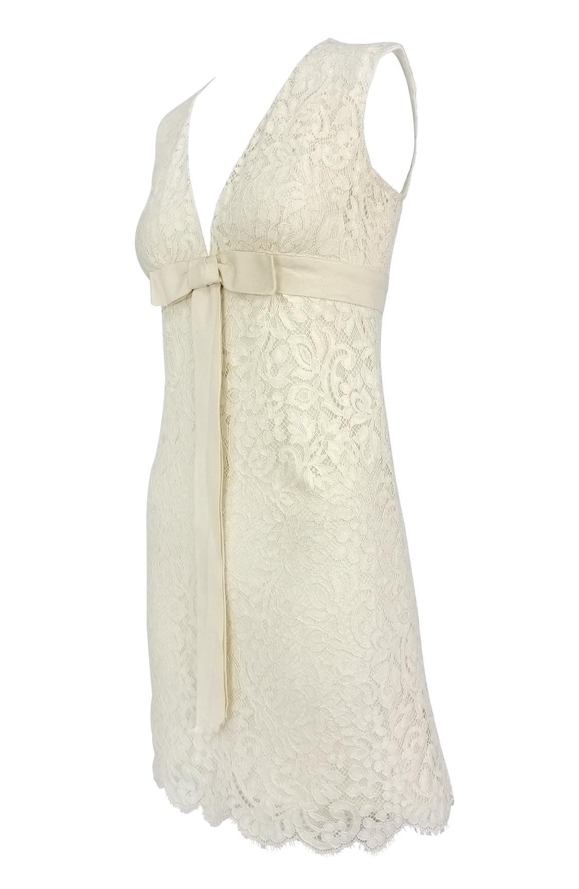 S/S 2006 Michael Kors Off-White Spitzenschleife Ärmelloses Minikleid im Zustand „Hervorragend“ im Angebot in West Hollywood, CA