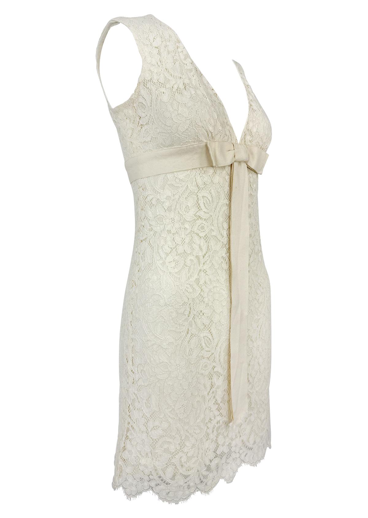 S/S 2006 Michael Kors Off-White Spitzenschleife Ärmelloses Minikleid im Angebot 3