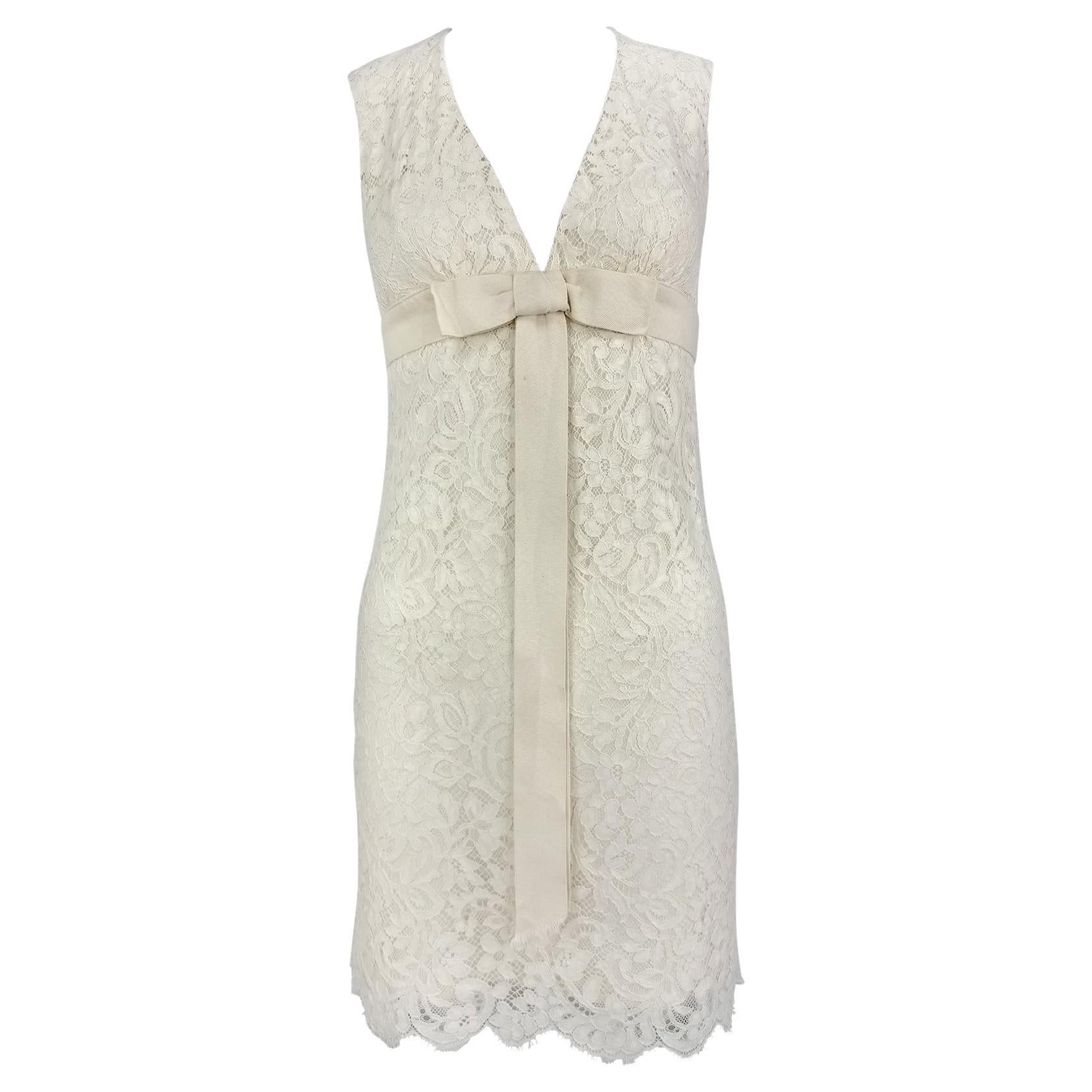 S/S 2006 Michael Kors Off-White Lace Bow Sleeveless Mini Dress
