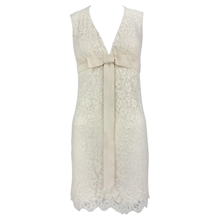 S/S 2006 Michael Kors Off-White Lace Bow Sleeveless Mini Dress For