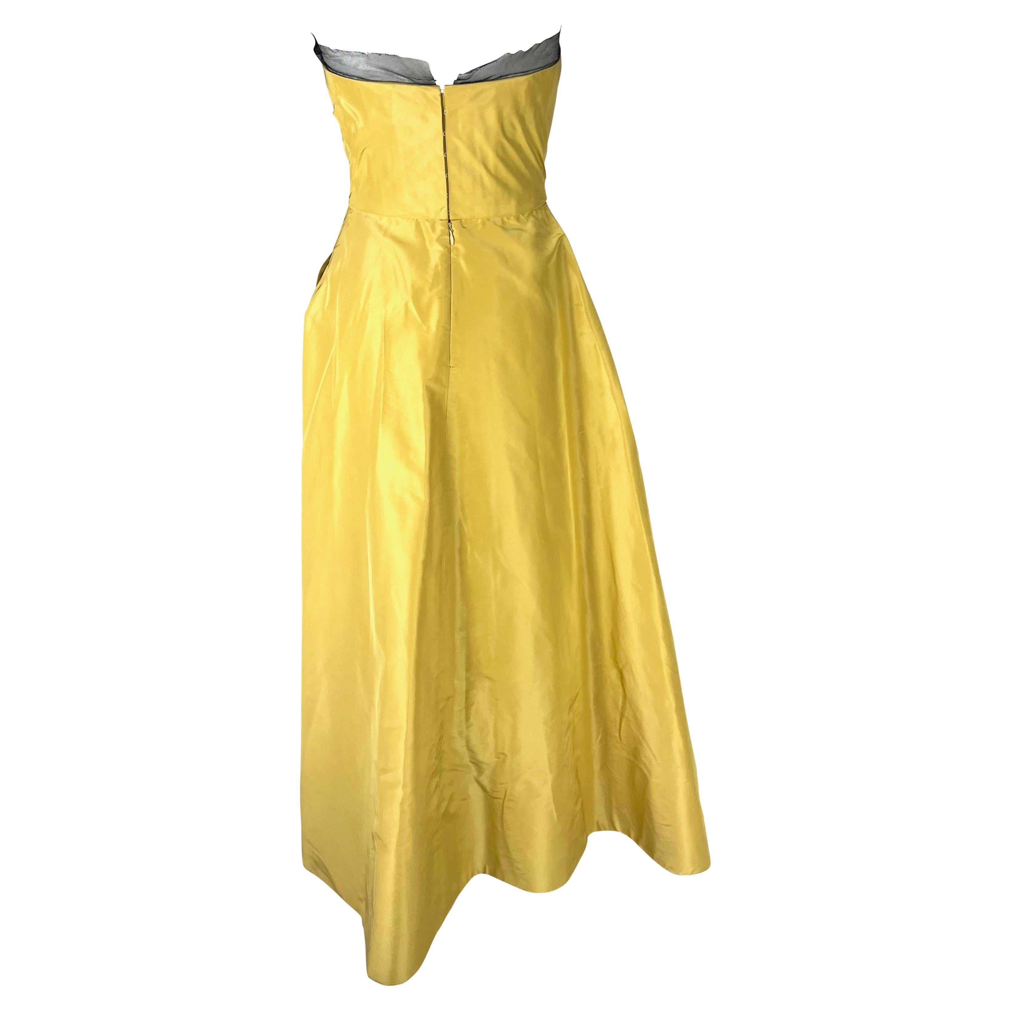 S/S 2006 Oscar de La Renta Runway Yellow Silk Taffeta Boned Corset Bow Gown 5
