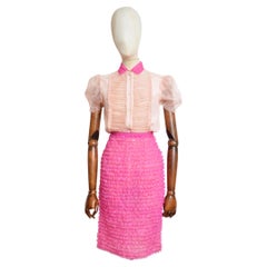 S/S 2006 Pink Tulle Dolce & Gabbana Ruffled Silk Blouse and matching Skirt suit