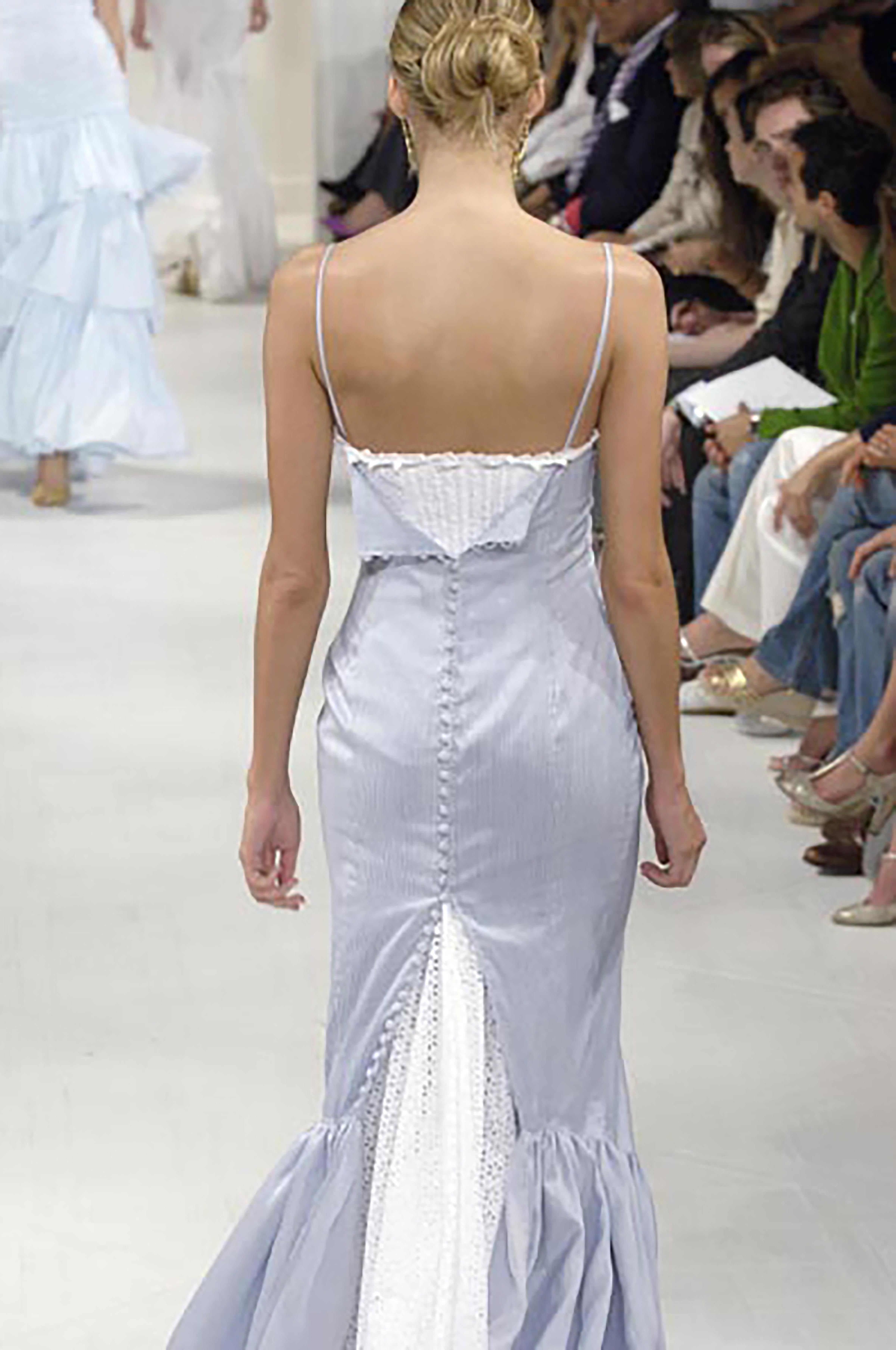 S/S 2006 Ralph Lauren Pinstriped Blue and White Lace Trim Gown 4