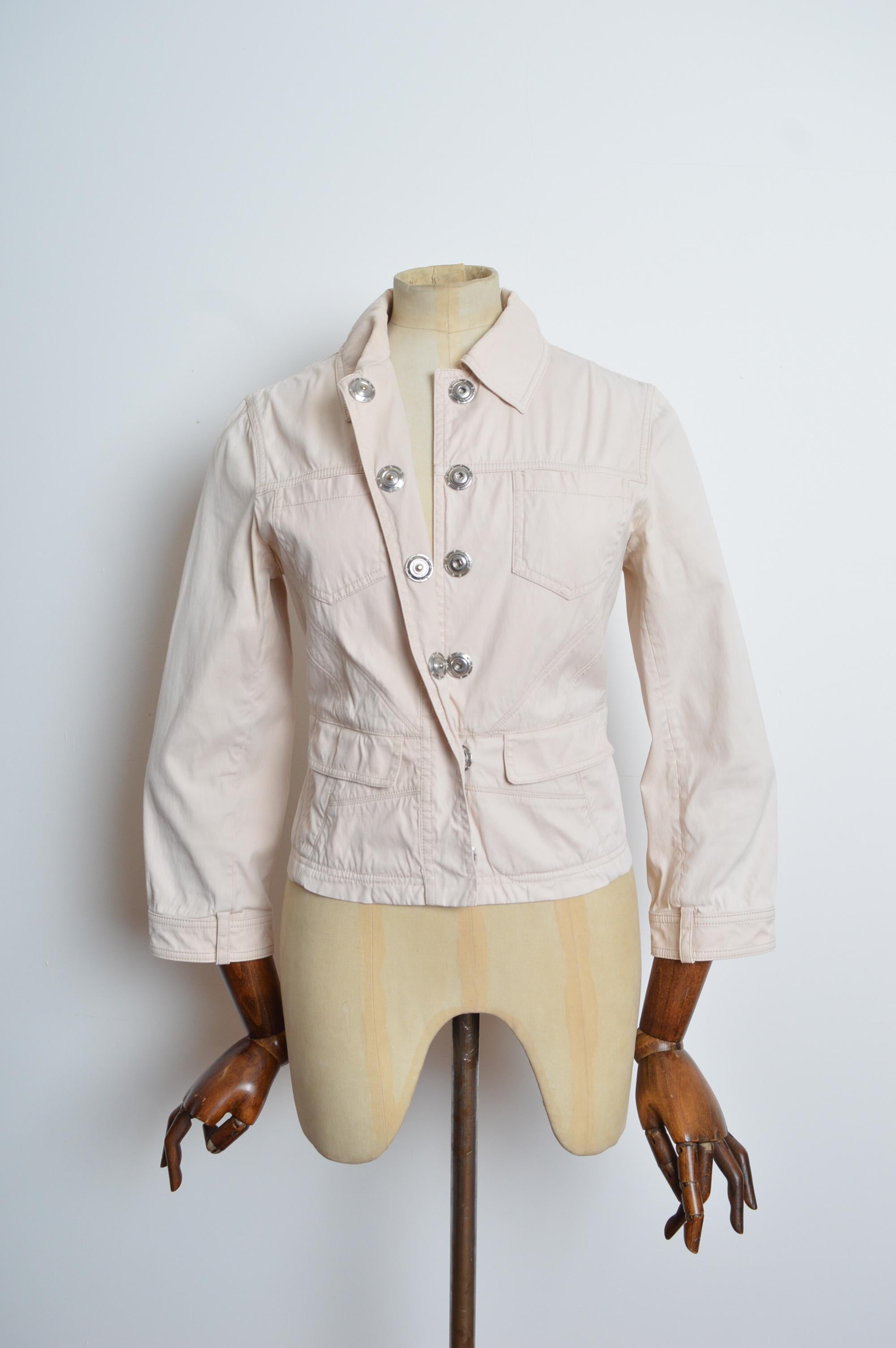S/S 2007 Christian Dior by John Galliano Chic Cream Boxy Cropped Beige Jacket In Good Condition For Sale In Sheffield, GB