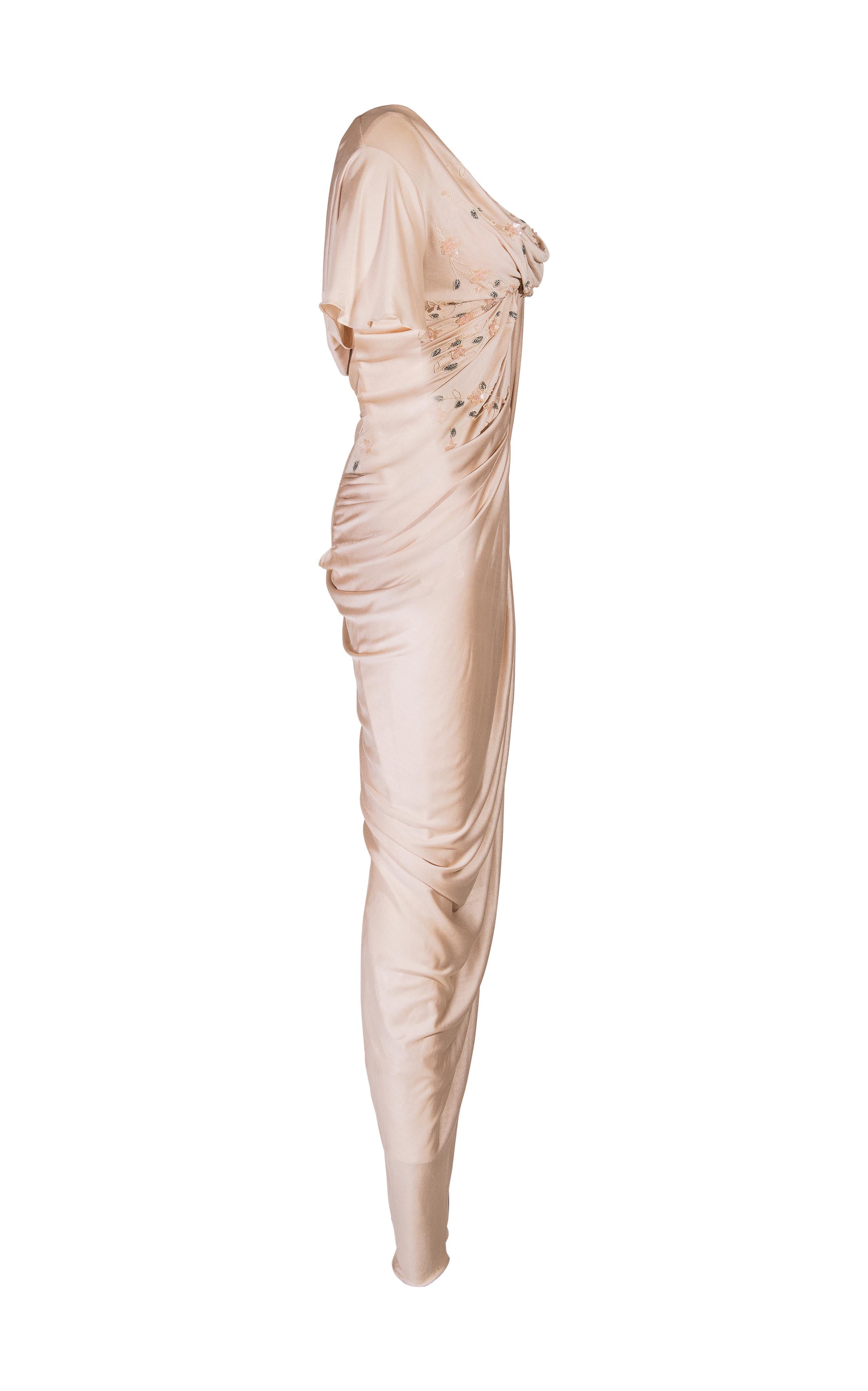 S/S 2007 Christian Dior by John Galliano Cream Silk Floral Embellished Gown In Excellent Condition In North Hollywood, CA