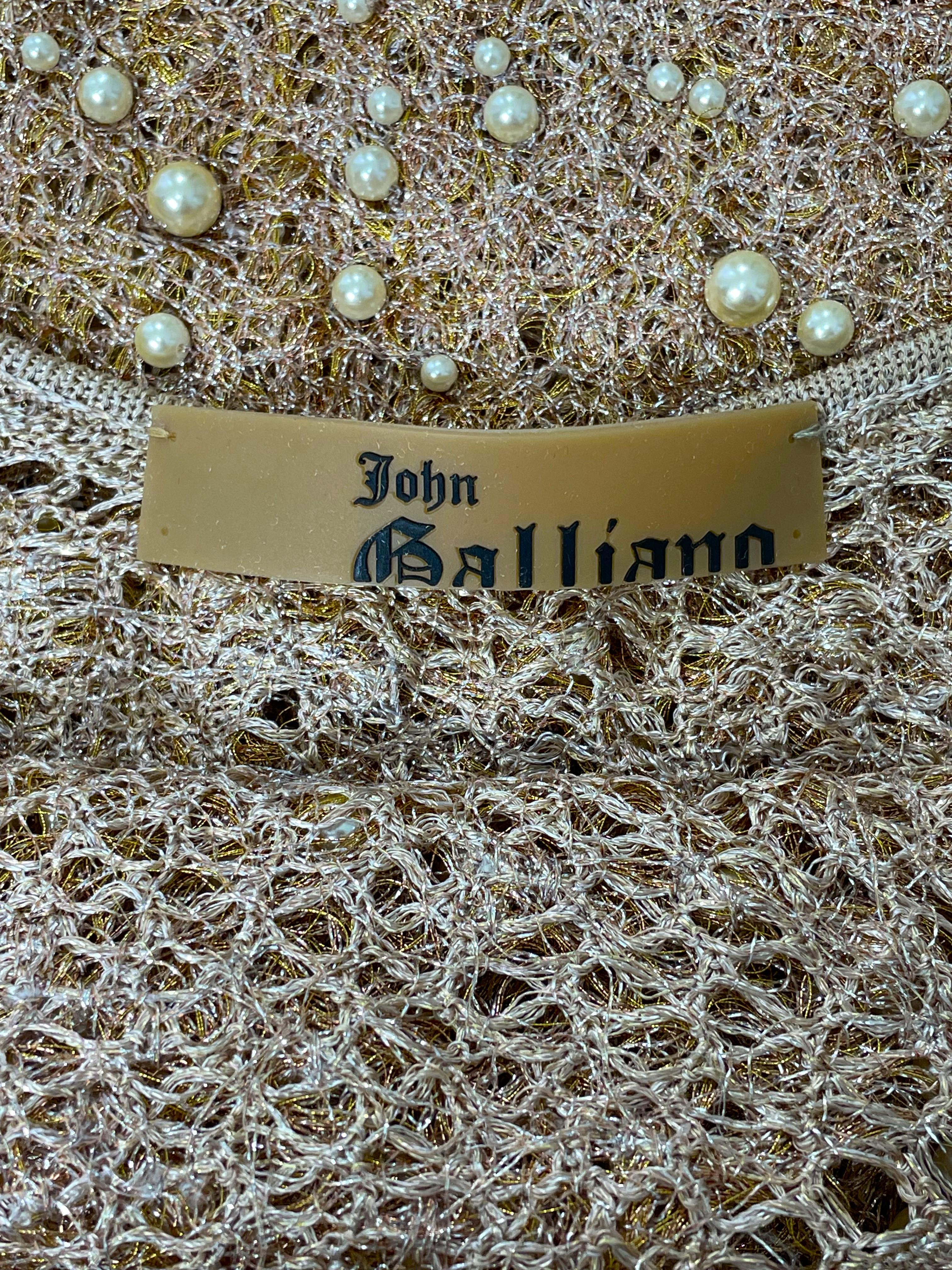 S/S 2007 John Galliano Sheer Pearl Embellished Nude & Gold Bodycon Halter Dress In Excellent Condition In Yukon, OK