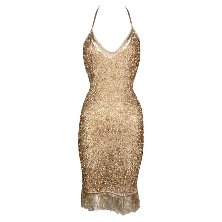 S/S 2007 John Galliano Sheer Pearl Embellished Nude and Gold Bodycon Halter Dress For Sale at 1stDibs | sheer pearl dress, nude pearl dress S/S 2007 John Galliano Sheer Pearl Embellished Nude and Gold Bodycon Halter Dress For Sale at 1stDibs | sheer pearl dress, nude pearl dress